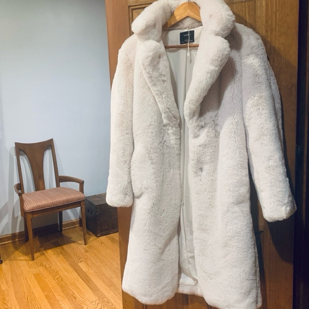 Bershka Cream Faux Fur Coat